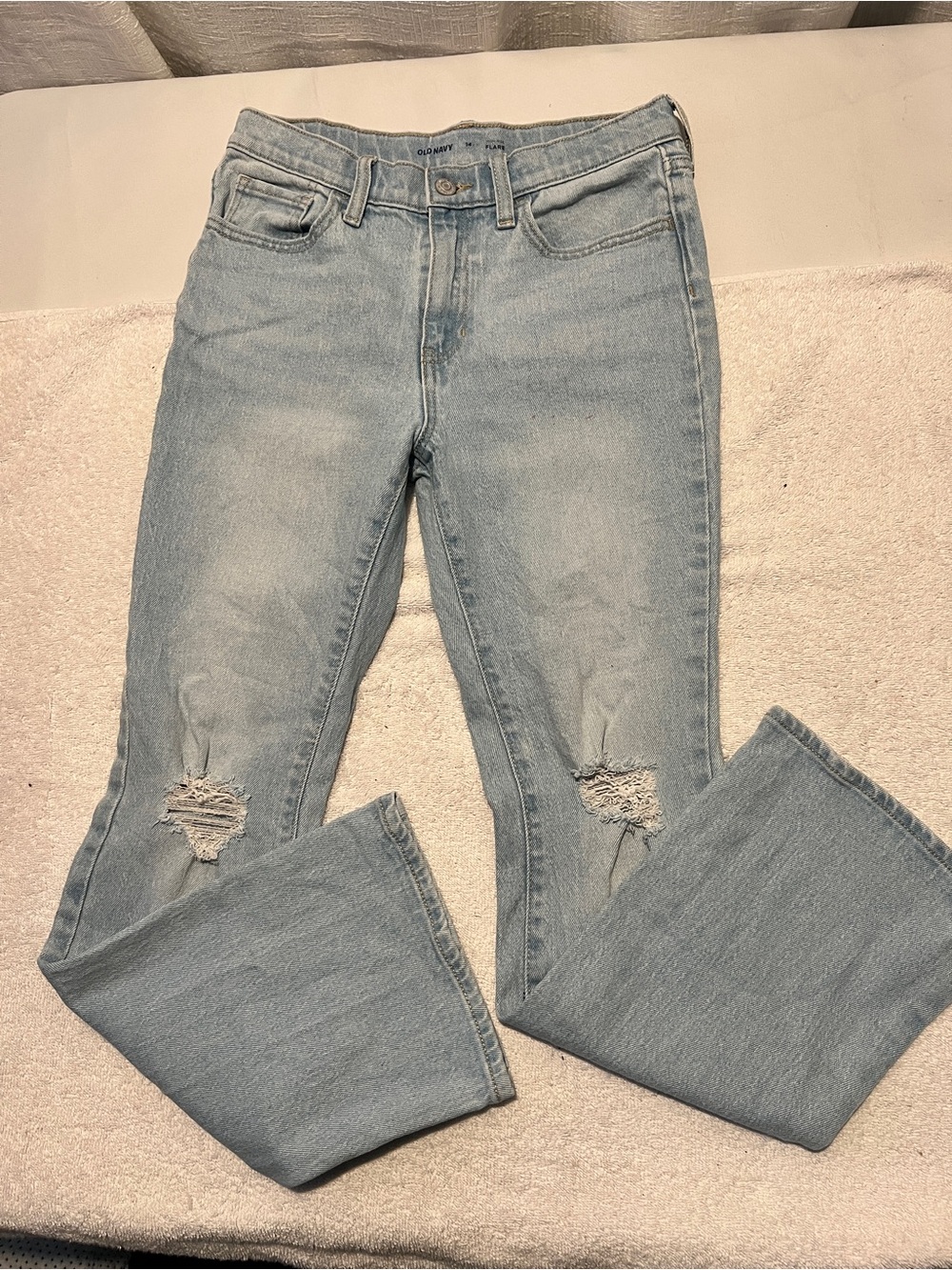 Old Navy Light Blue Flare Jeans with Knee Rips size Girls 14